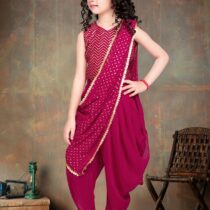 Golden Radiance Saree Dhoti Set For Your Little Princess - Pink