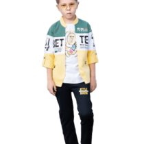 Color Splash: Boys' Multicolor Jacket Set with Embossed Tee and Black Pants