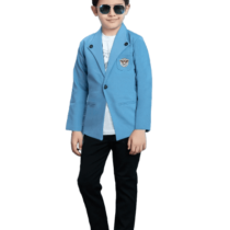 Boys' Blue Jacket Set with Black Pants and Printed White T-Shirt