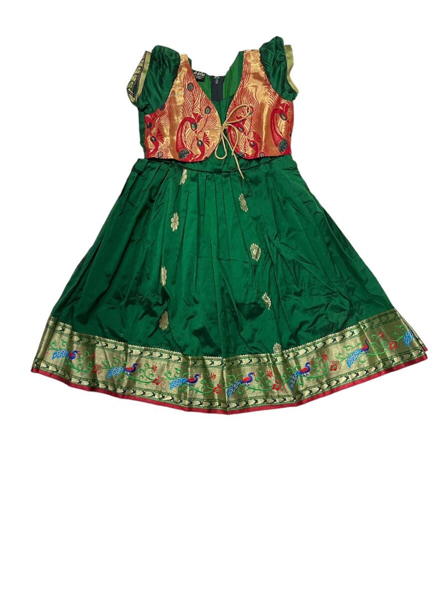 Elegant Green and Red Traditional Kid’s Frock