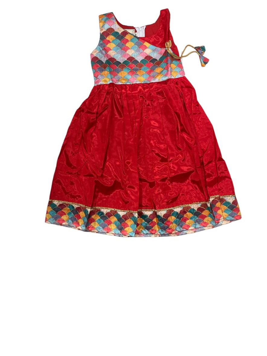 Vibrant Multicolor and Red Kid’s Traditional Festive Frock