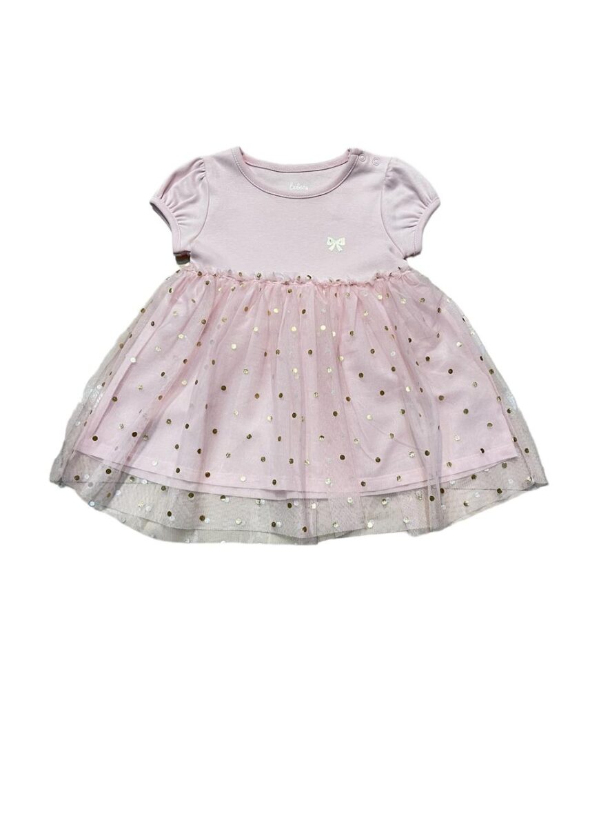 Pink Tulle Baby Girl’s Frock with Gold Polka Dots