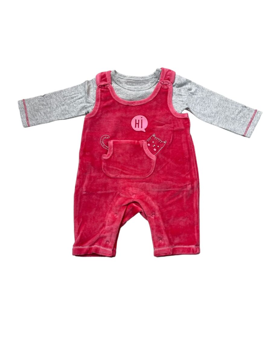 Adorable Pink Baby Dungaree with Gray Long Sleeve Top