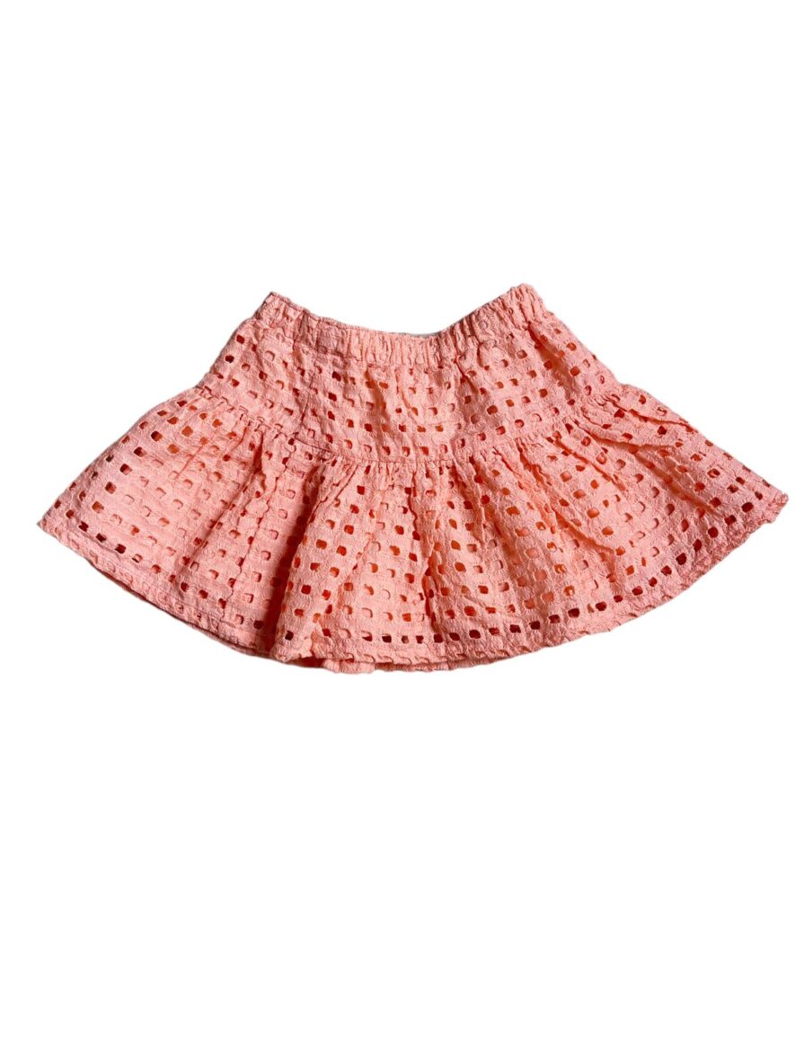 Charming Peach Eyelet Skirt with Elastic Waistband