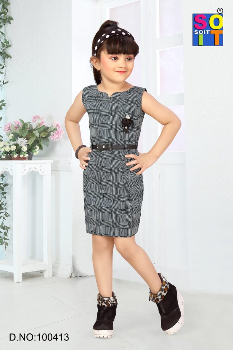 Elegant Plaid Dress with Belt for Girls