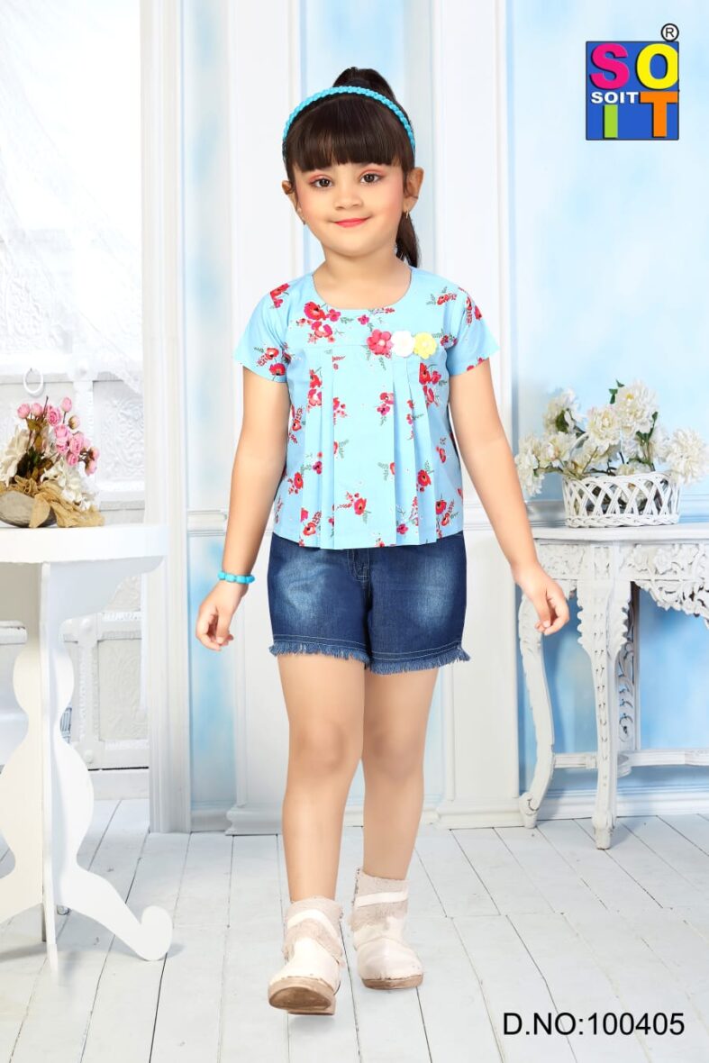 Adorable Floral Top and Denim Shorts Set