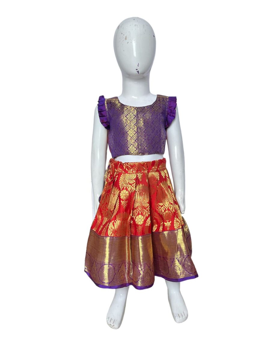 Traditional Paithani Parkar Polka for Girls – Motif Red and Gold Ensemble