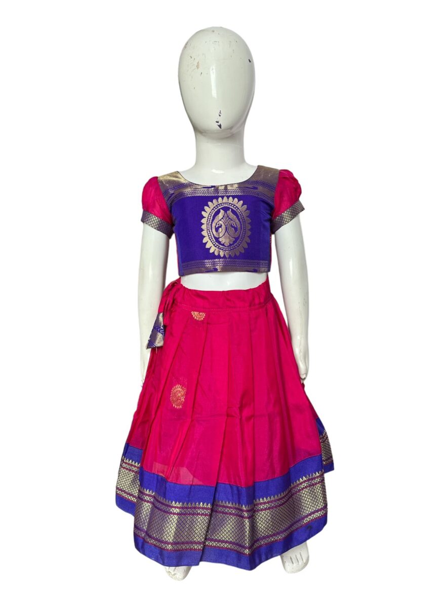 Gorgeous Pink & Blue Pattu Padvai for Girls – Traditional Festive Wear