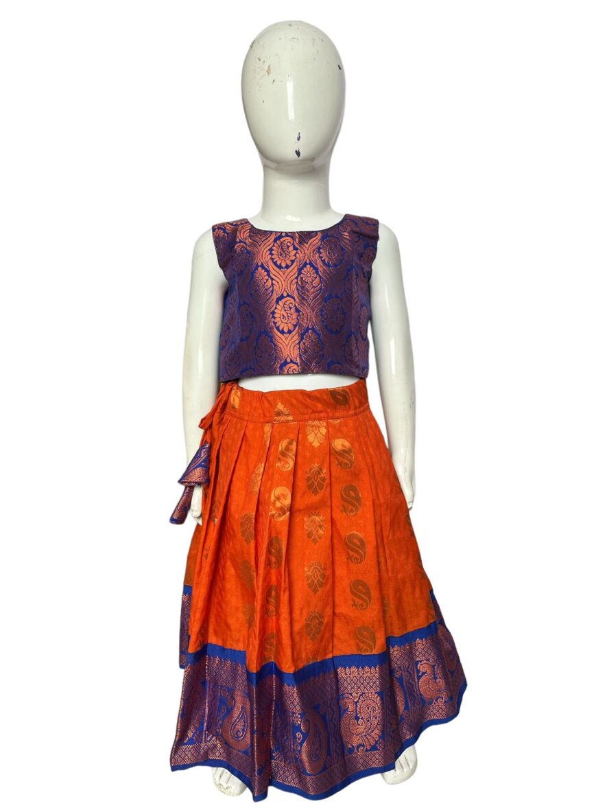 Royal Blue and Orange Kids Lehenga Choli Set