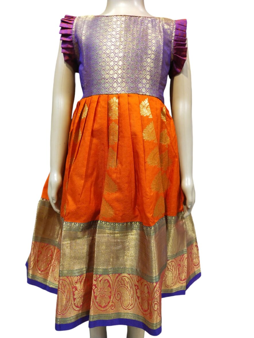 Traditional Silk Kids’ Frock in Red and Gold