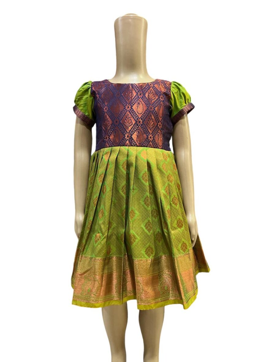 Traditional Silk Pavadai Sattai for Girls – Green and Blue