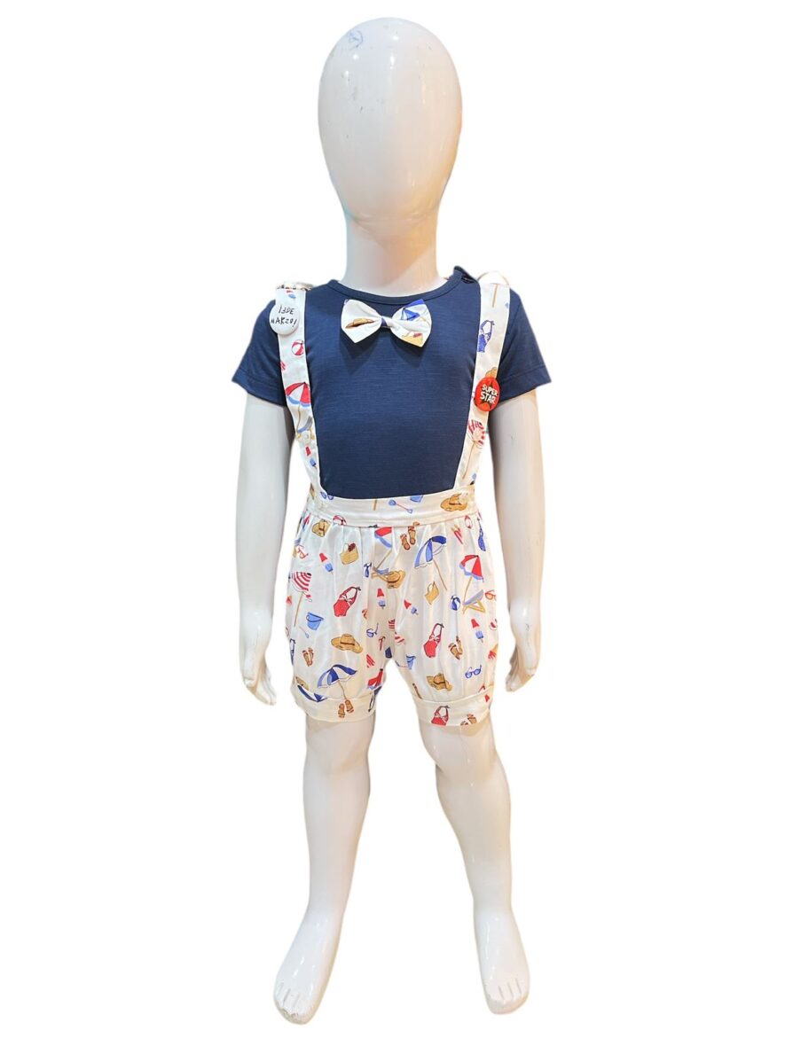 Adorable Toddler Beach Themed Outfit with Suspender and Bowtie