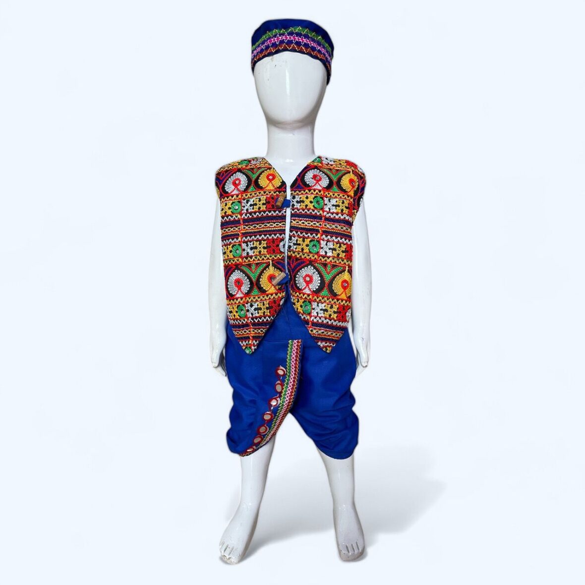 Vibrant Boy’s Traditional Garba Dress – Blue and Multicolored Embroidered Set