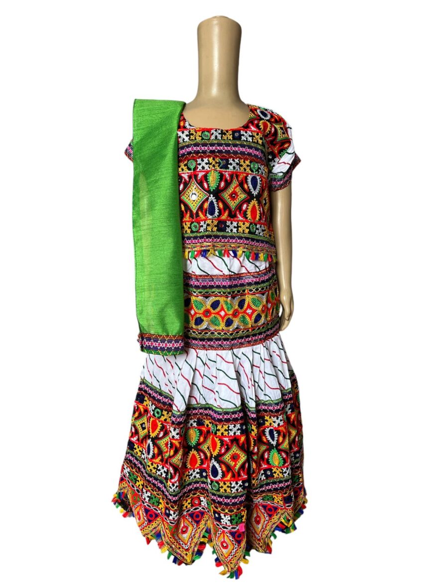 Vibrant Embroidered Traditional Garba Dress Set for Girls – Navratri / Janmashtami Festival