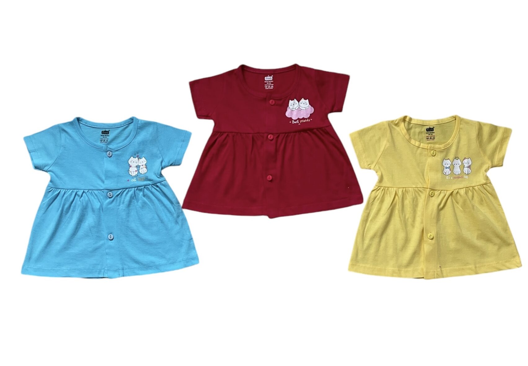 Infant Baby Short Sleeve Button Up Frock (Pack of 3)