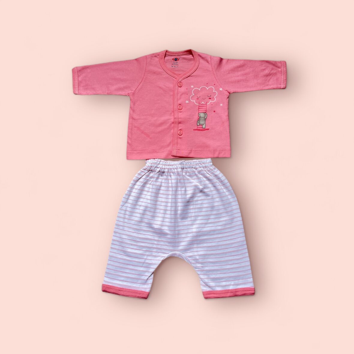 Adorable Baby Shirt Pant – Pink Elephant Top & Striped Pants