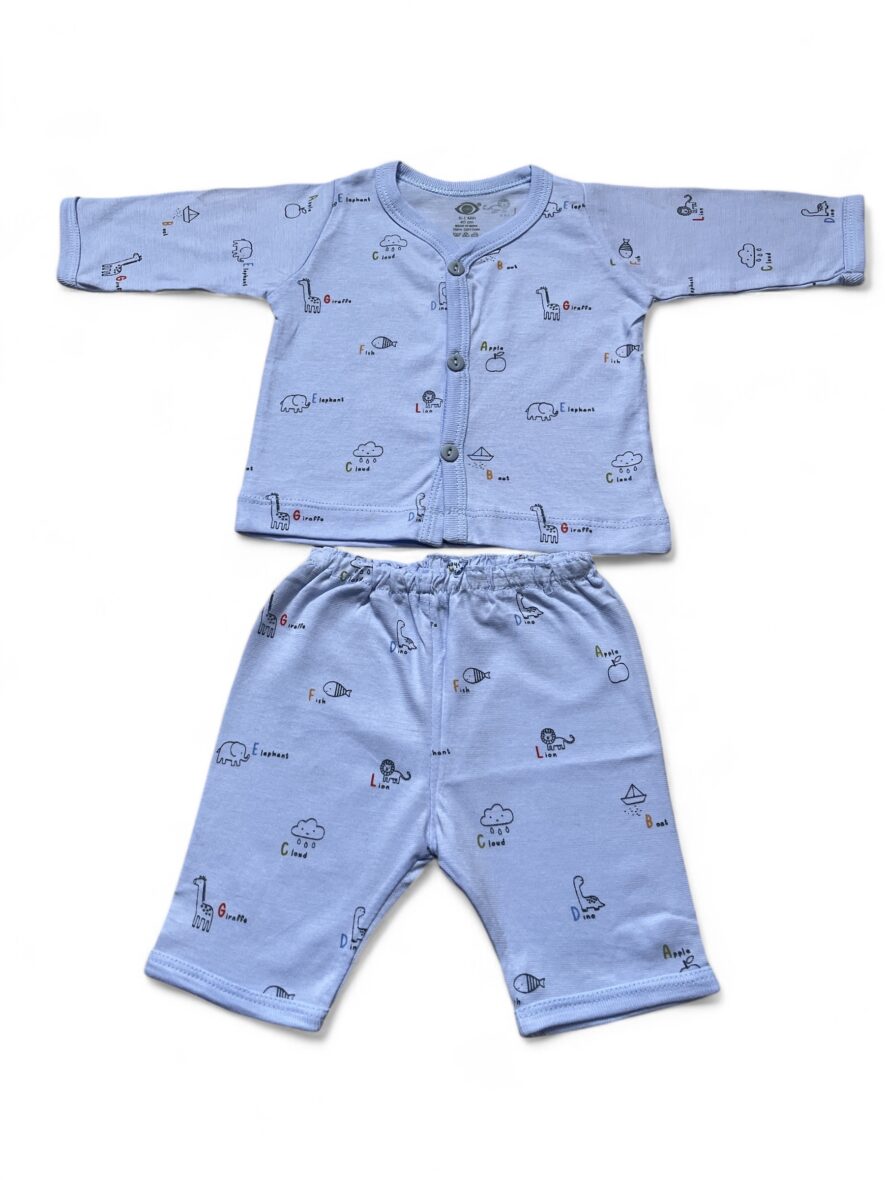 Adorable Blue Animal Print Baby Pajama Set – Full Suit