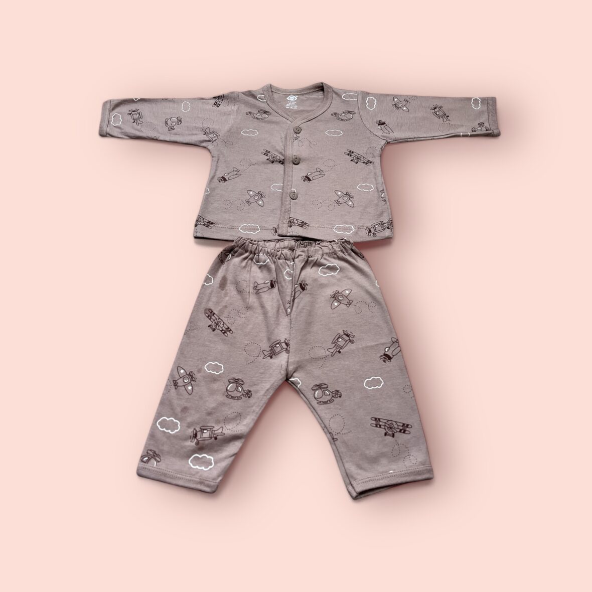 Baby Cotton Full Suit with Airplane Print