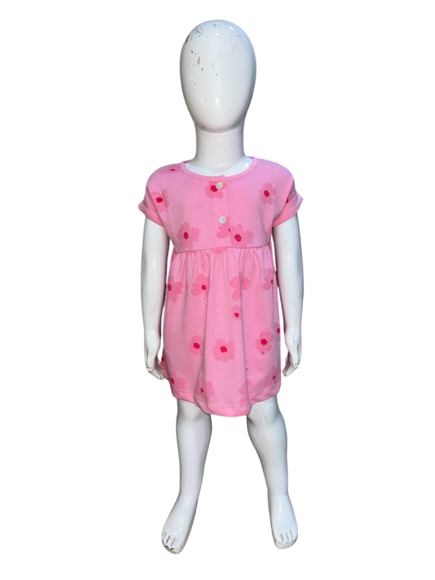 Girls’ Preety Pink Floral Print Frock with Buttons