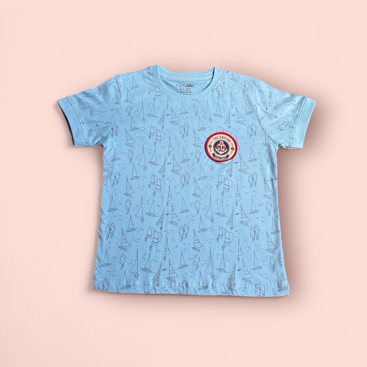 Kids’ Blue Nautical Print T-Shirt – Sailor Badge Design