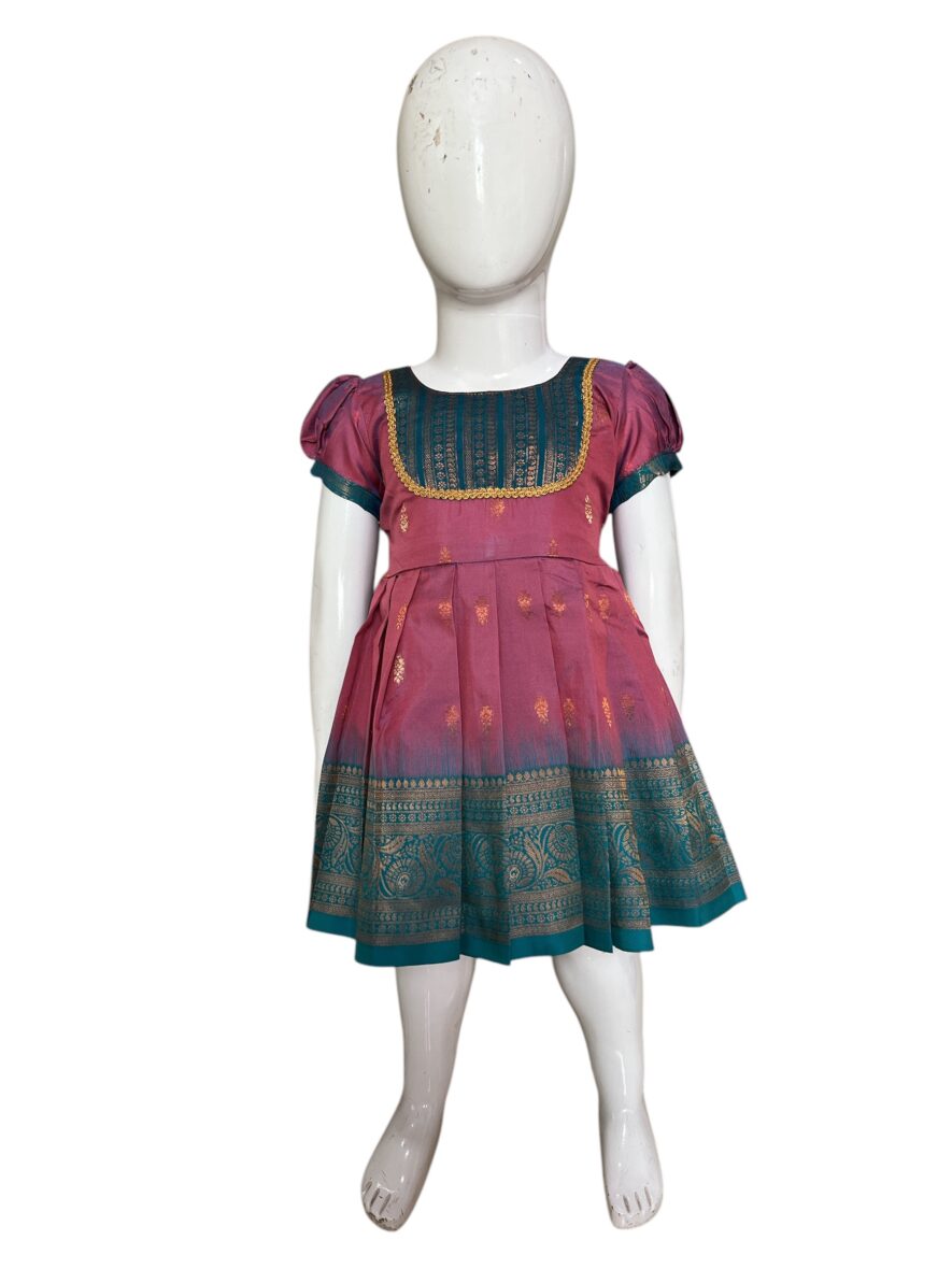 Elegant Pink and Teal Pattu Frock for Girls