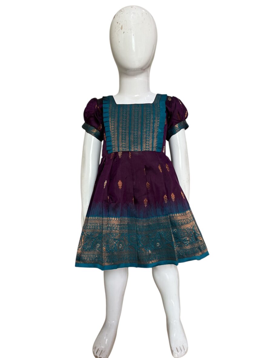 Twilight Charm – Purple & Teal Silk Frock for Girls