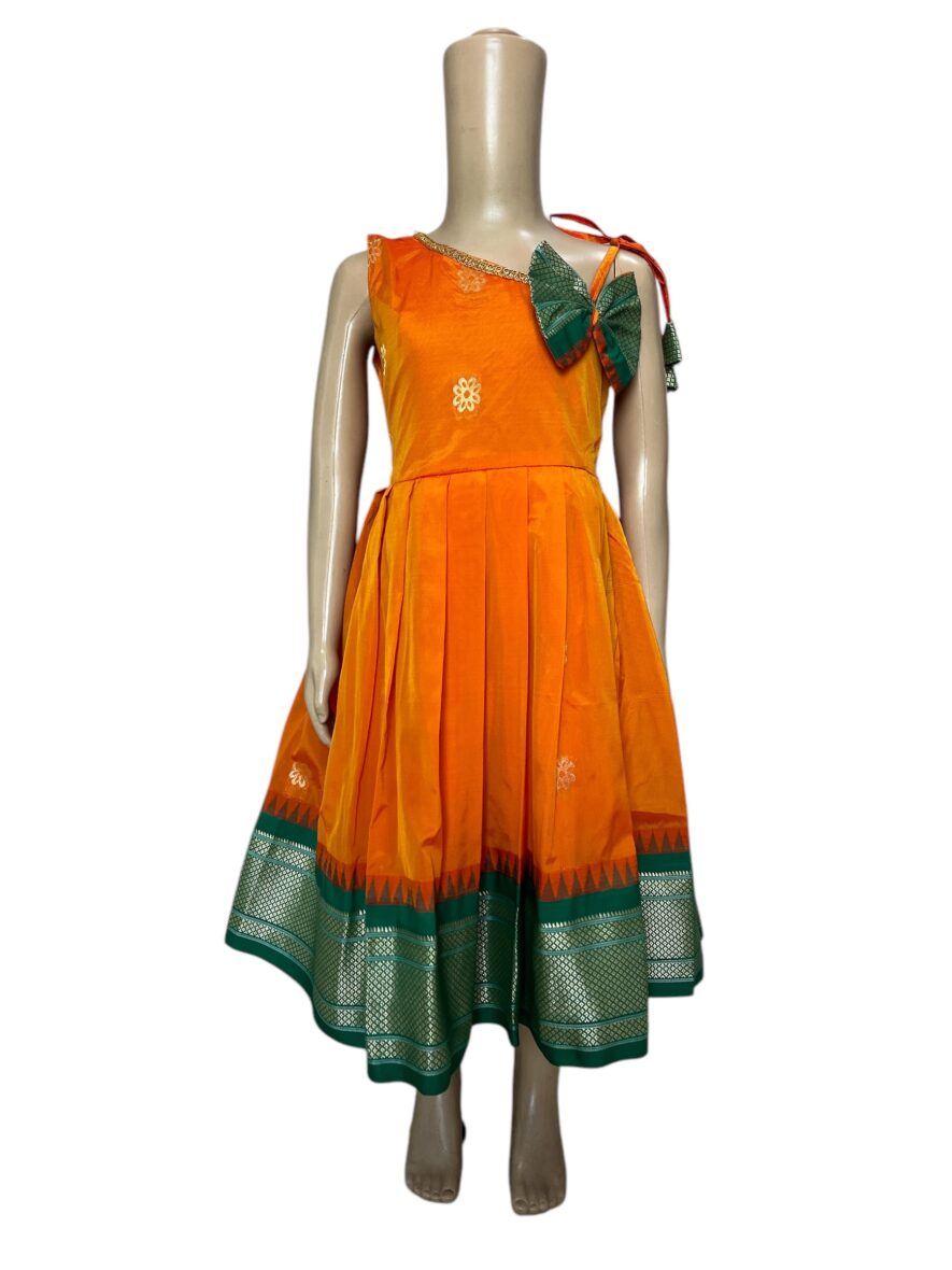 Elegant Orange Traditional Frock for Girls – Festive Occasion Wear