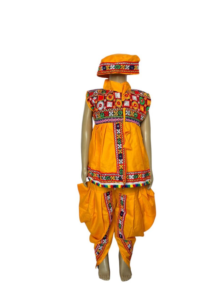 Traditional Gujarati Boys Garba Dress in Vibrant Yellow