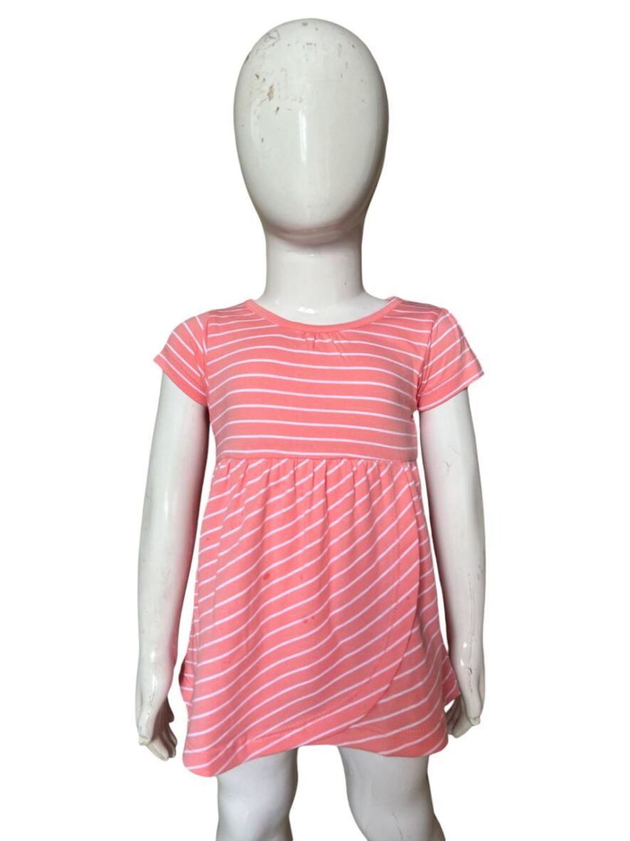 Girls’ Baby Pink Striped Frock-Casual Wear