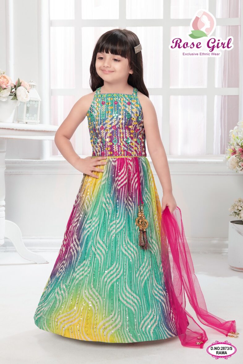 Vibrant Rainbow Embroidered Ethnic Dress for Girls