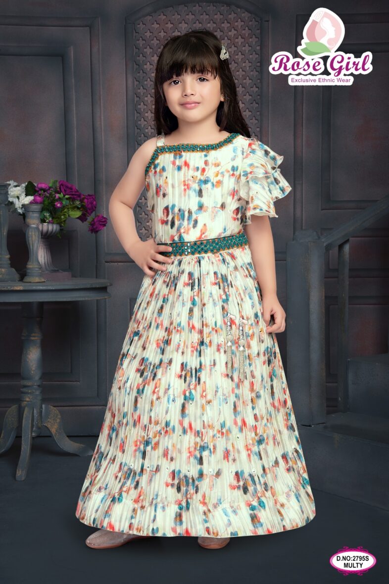 Stylish One-Shoulder Pleated Dress for Girls – Rose Girl Collection