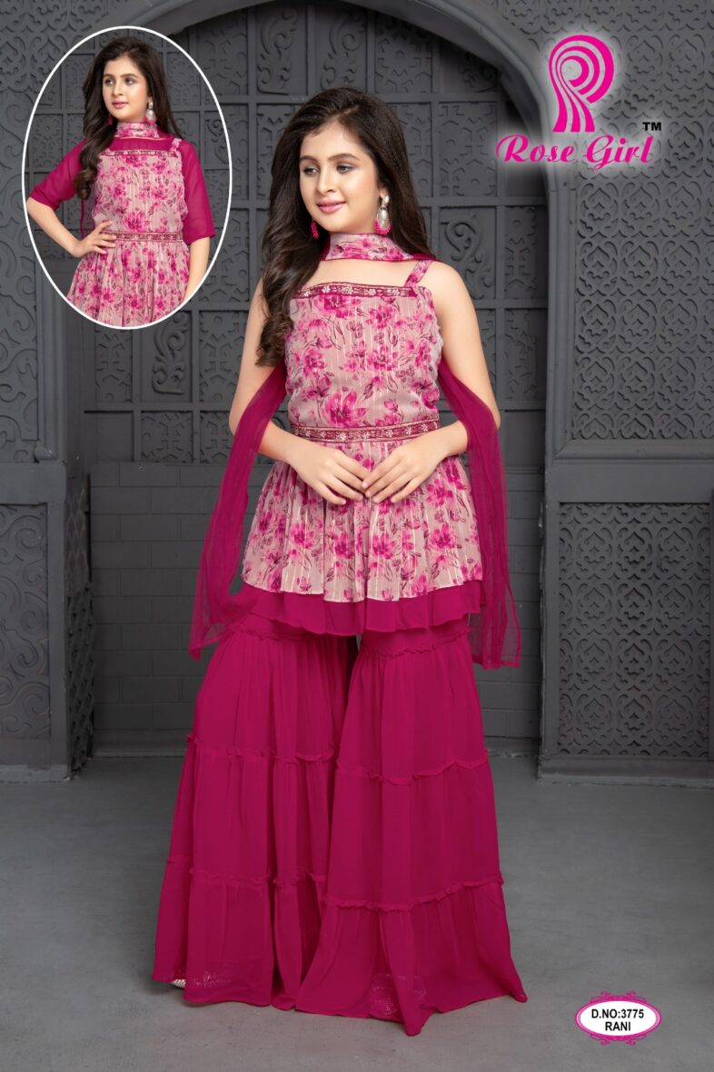 Stylish Floral Peplum Top with Gharara Set for Girls