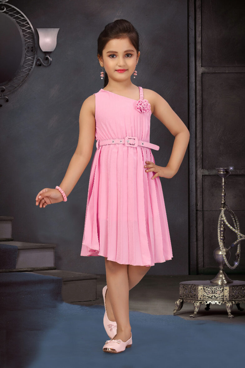 Elegant Pink One Shoulder Dress for Girls