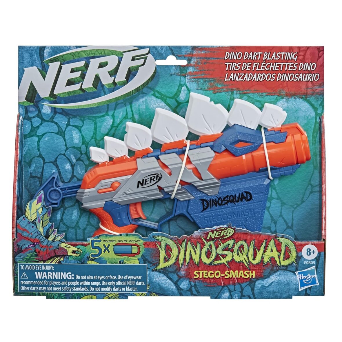 Nerf DinoSquad Stego-smash Dart Blaster – Dinosaur Themed Dart Blaster with Storage and Priming Handle