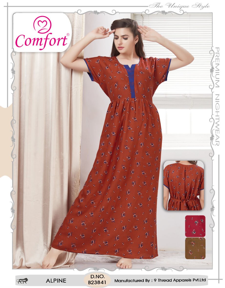 Premium Rust Brown Printed Women’s Nighty