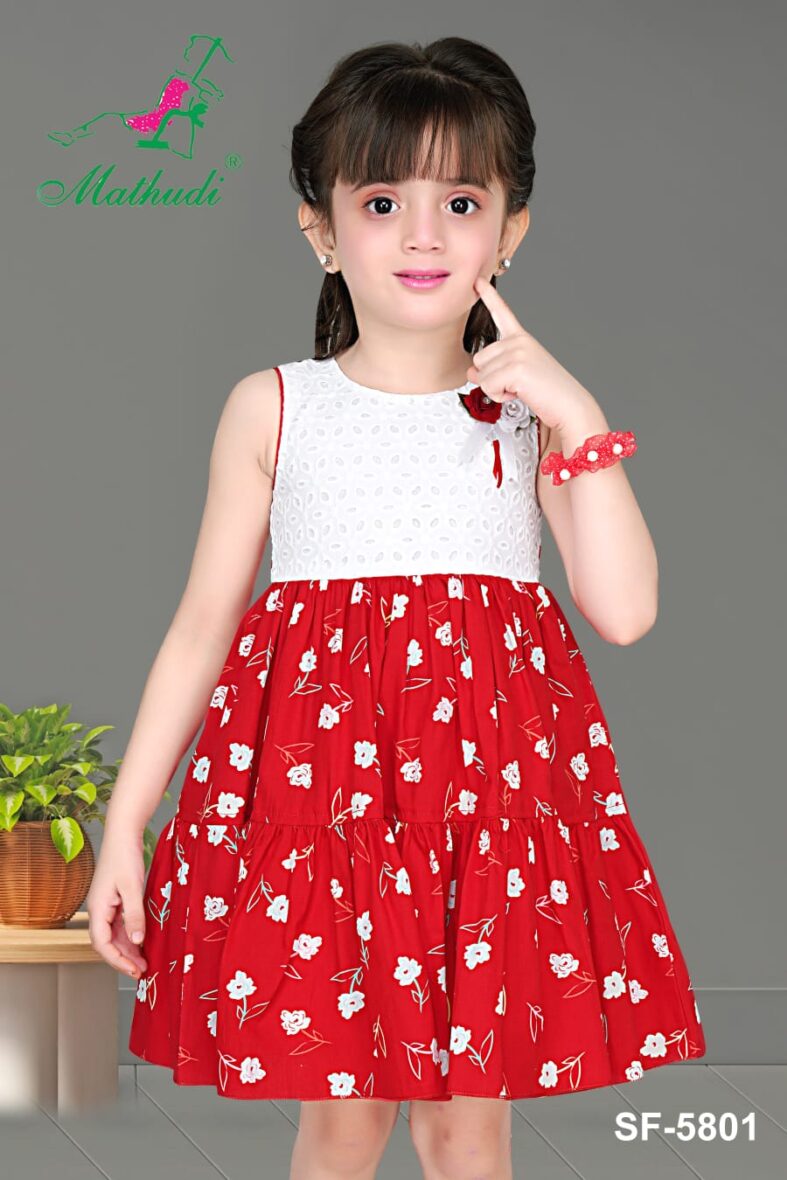 Charming Red Floral Embroidered Frock for Girls