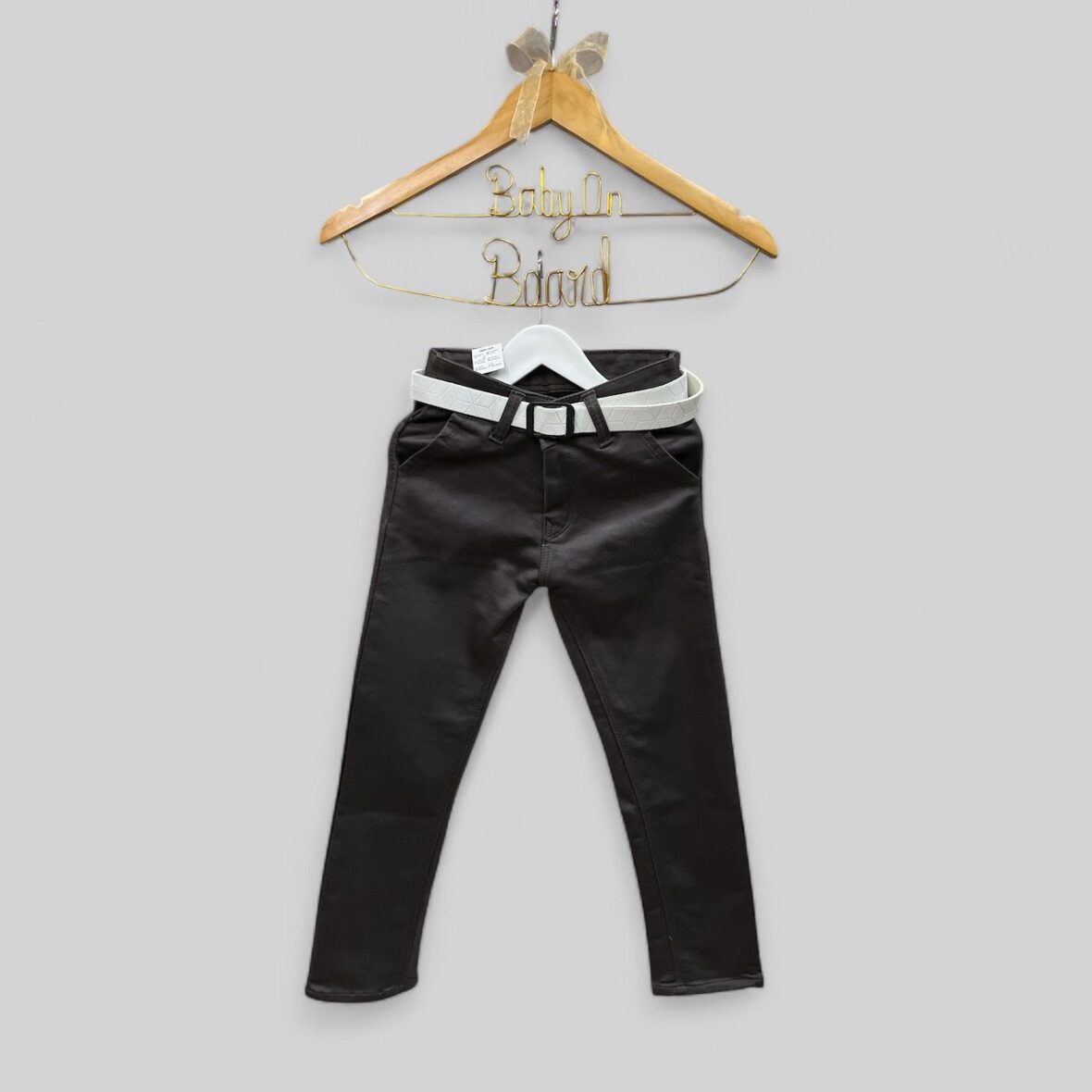 Kids’ Stylish Brown Jeans with White Belt