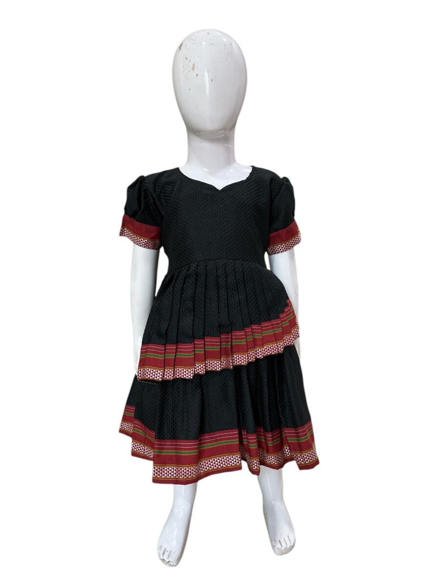 Classic Black Layered Frock with Traditional Border