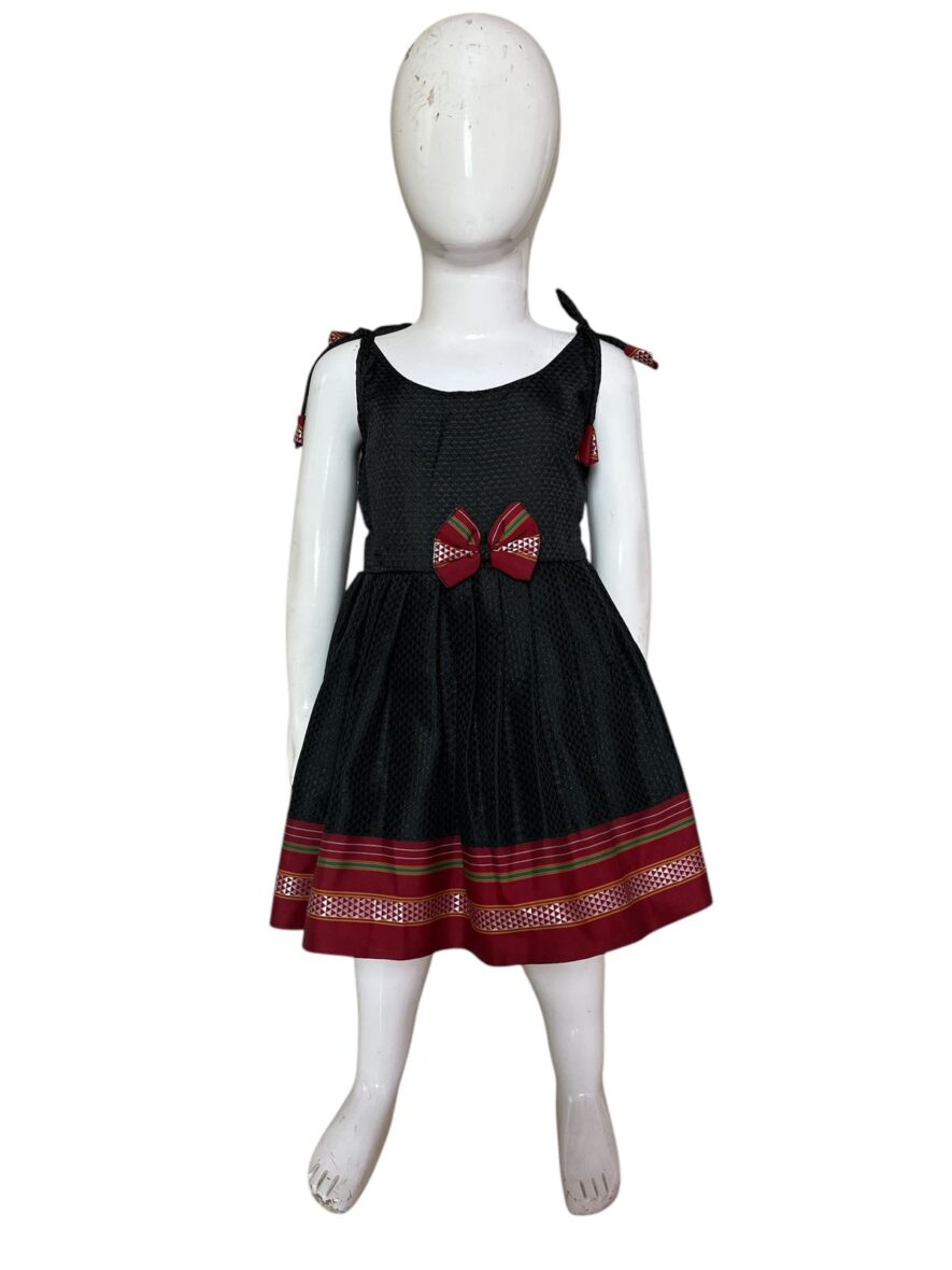 Charming Black Frock with Shoulder Tie Straps and Bow Accents