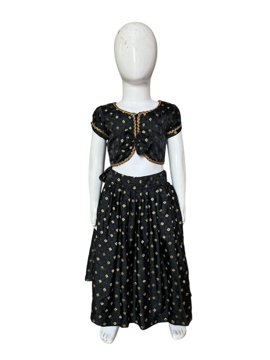 Graceful Traditional Black and Gold Festive Two-Piece Dress for Girls