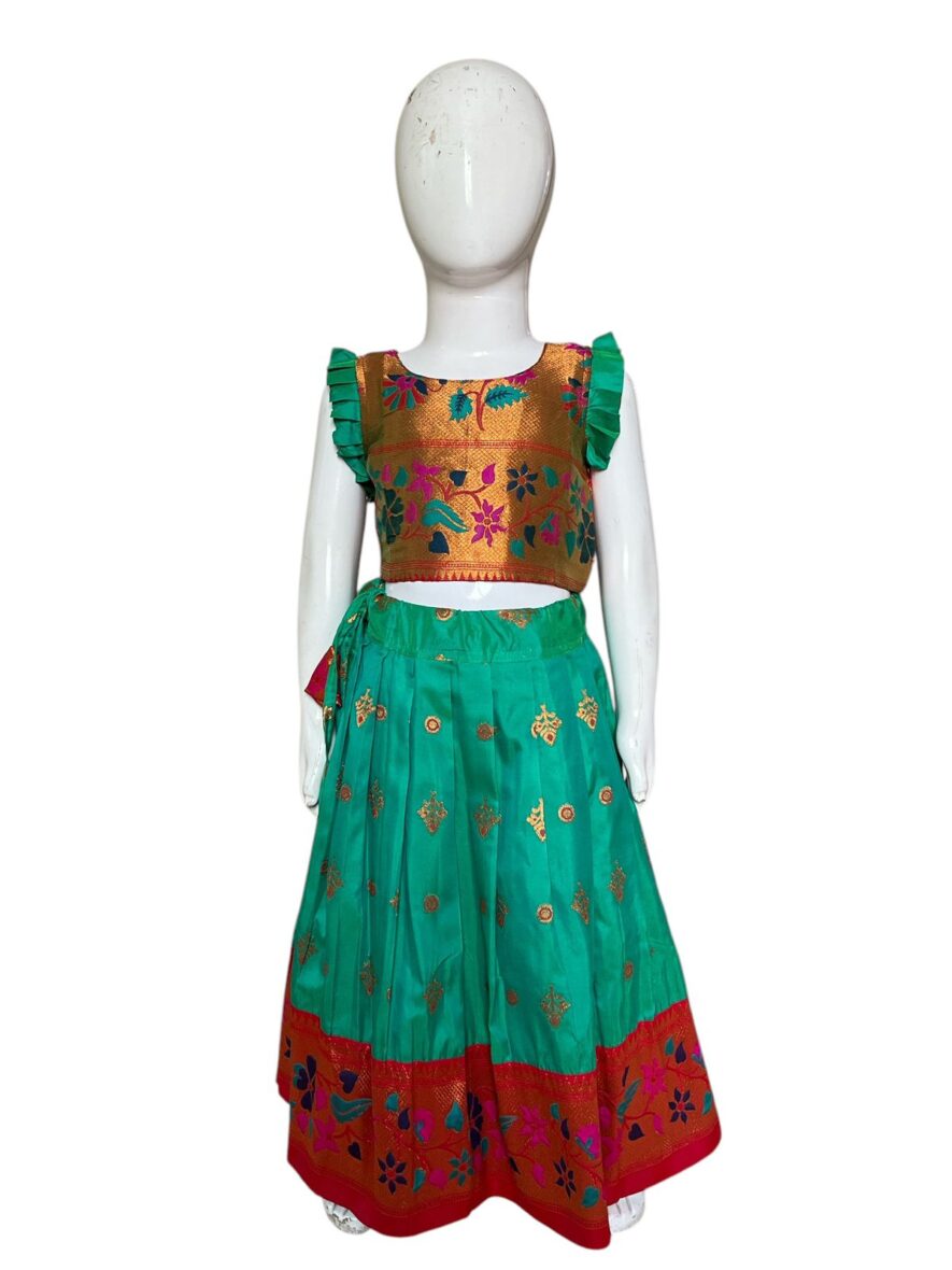 Kids’ Festive Ethnic Wear – Gold & Green Lehenga Set