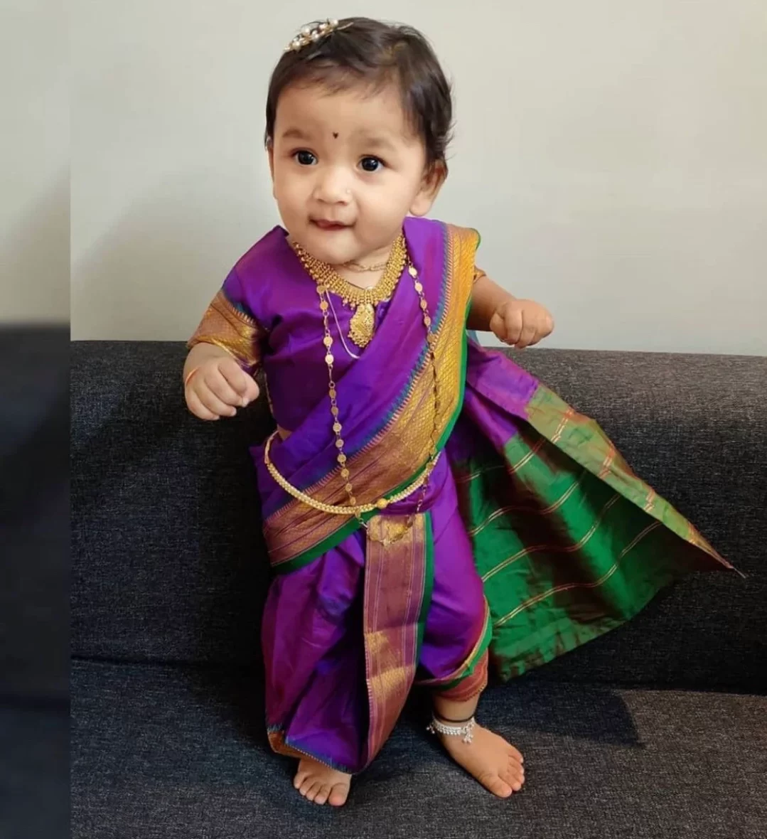 Adorable Baby in Traditional Nauvari Saree – Purple