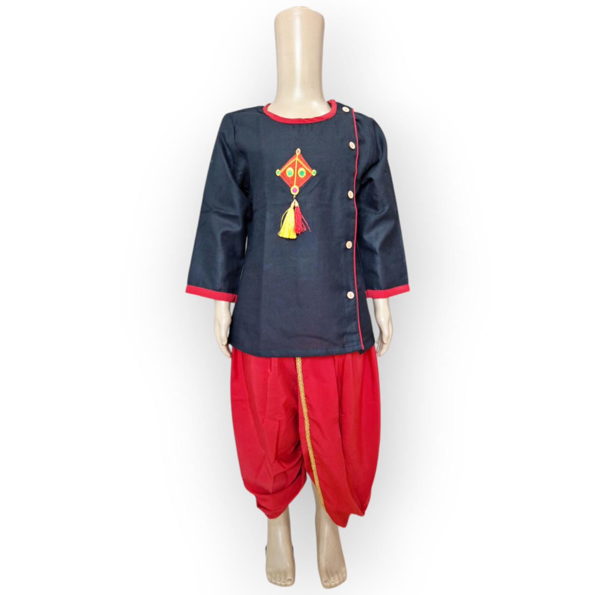 Makar Sankranti Special Black and Red Dhoti Kurta Set for Boys