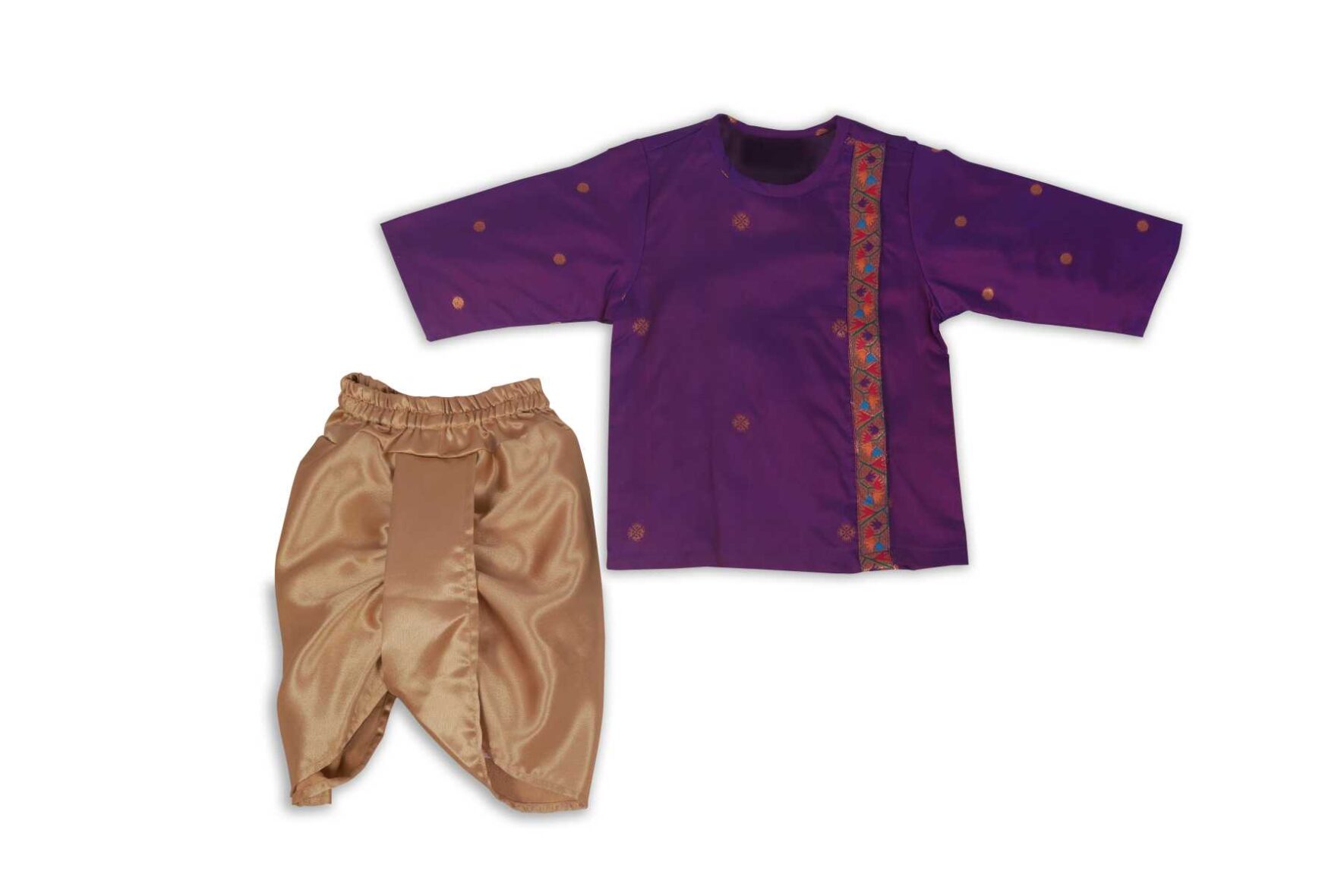 Traditional Purple Kurta and Golden Dhoti Set for Boys